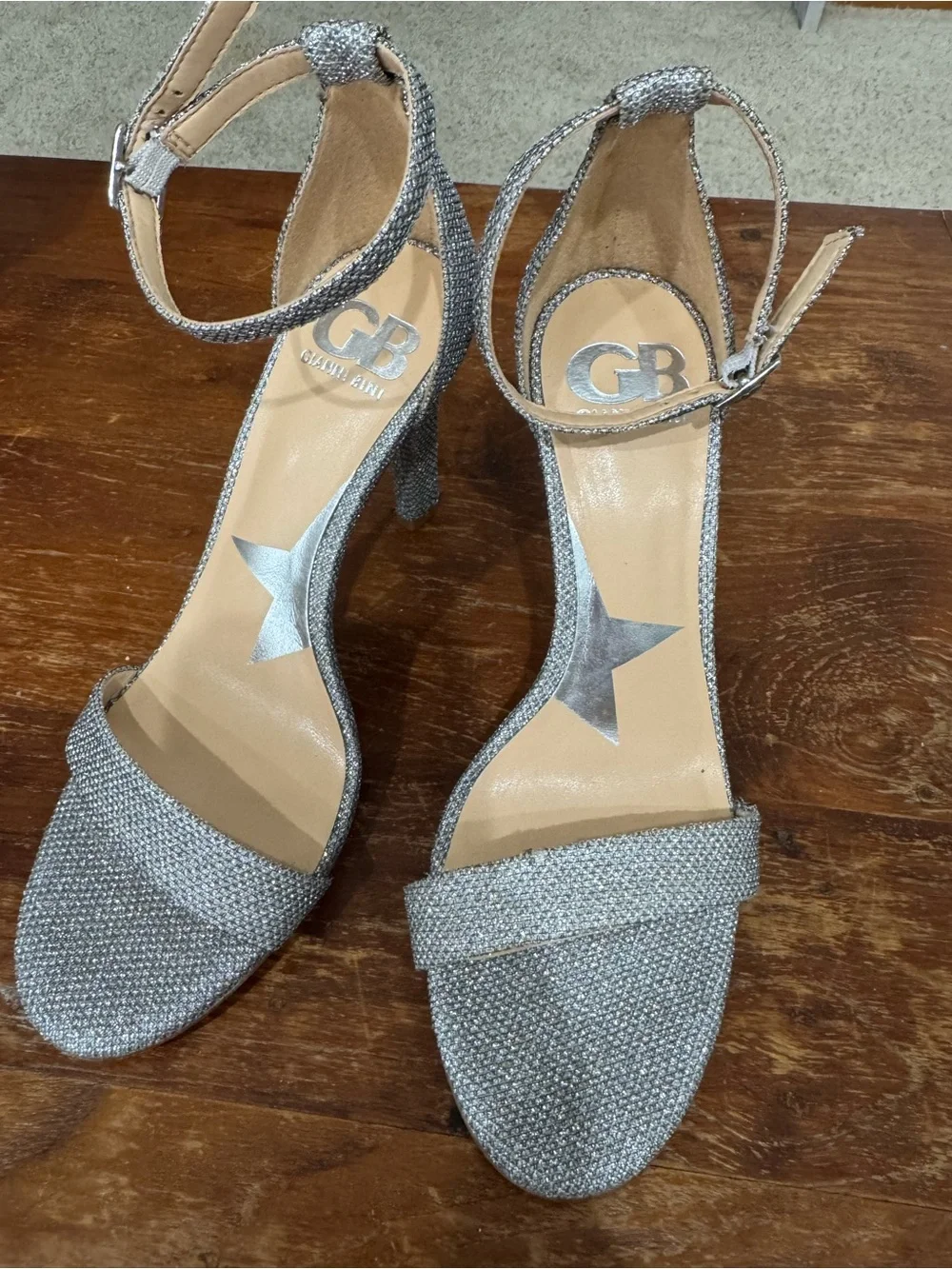 Gianni Bini Silver Glitter Ankle-Strap Heels